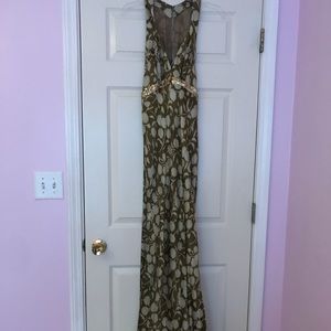 Elegant green floral silk dress